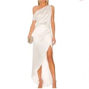 NWT NONChalant Elegant White Draped Off Shoulder Dress